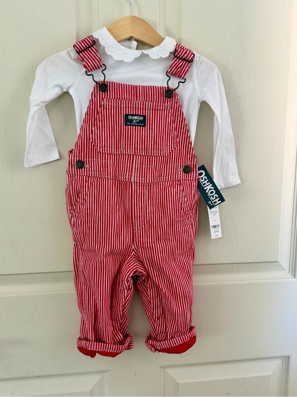 OshKosh B'gosh Red & White Striped Kids Overalls